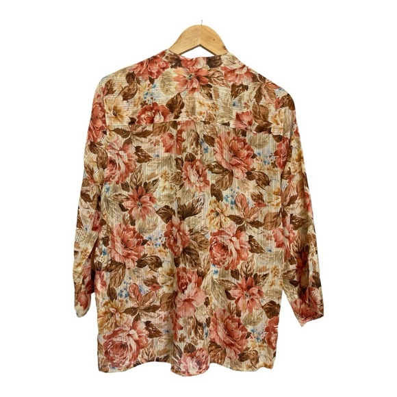 Alfred Dunner 100% Cotton Floral Gauze Style Sheer Button Up Shirt Size 10/L - Picture 3 of 9